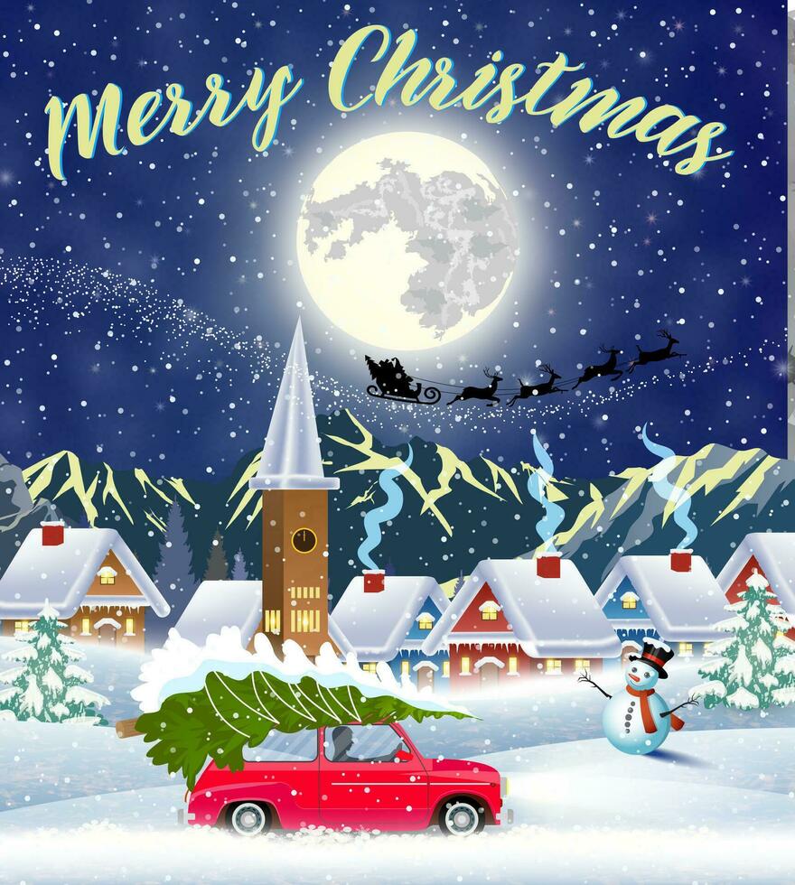 Christmas card design of car with tree on the top vector