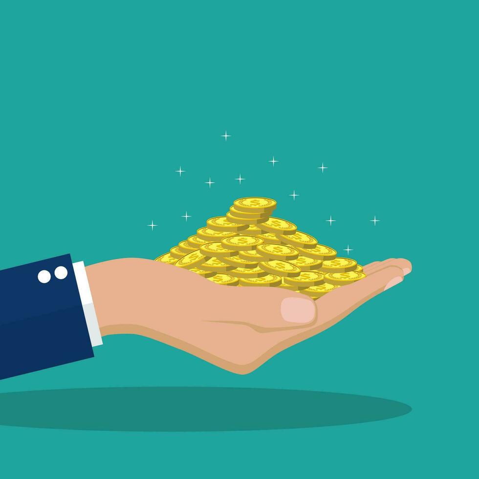 Flat background with hand and money. vector