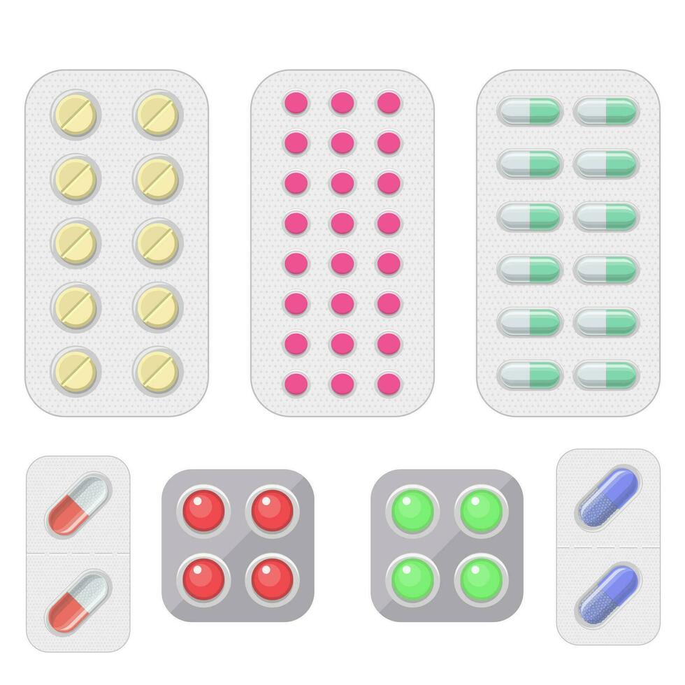 Set of vector pills and capsules.