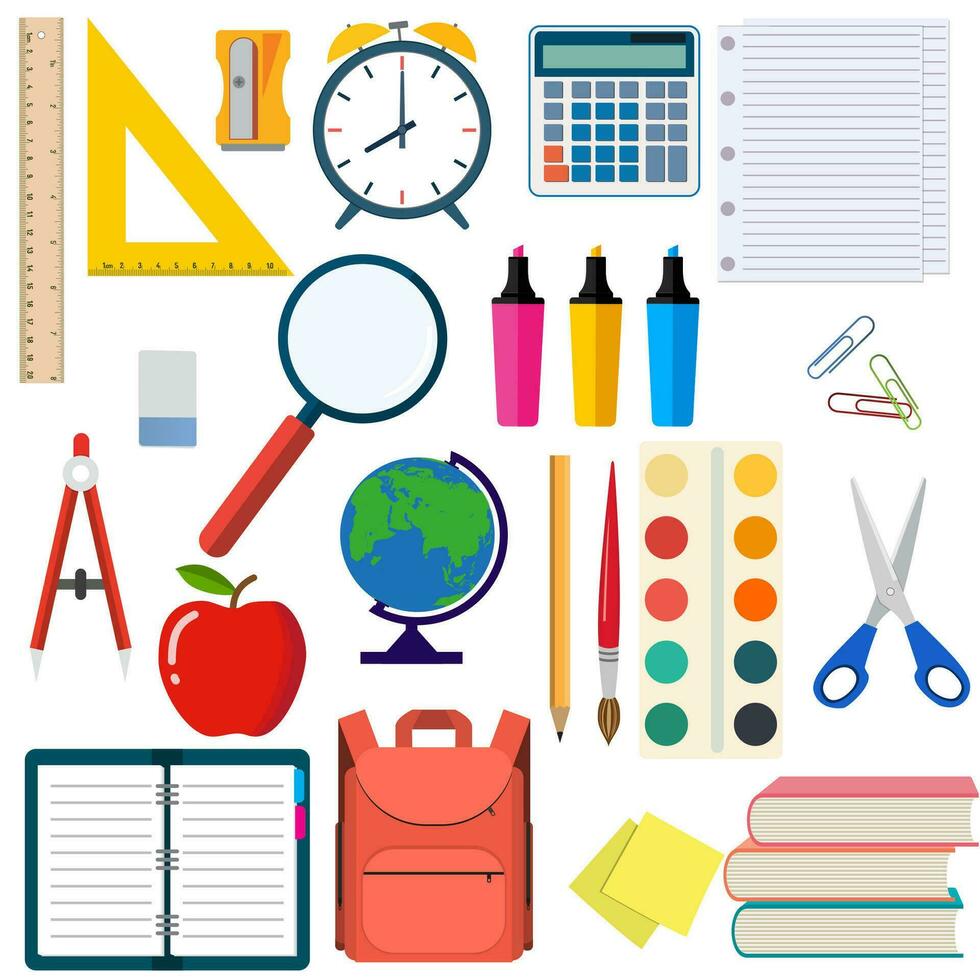 School and education workplace items. vector