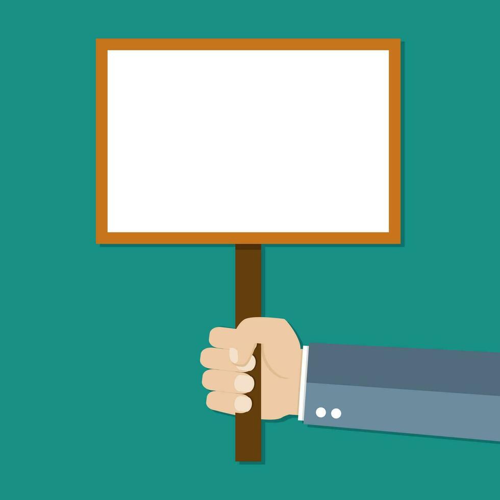 Cartoon businessman hand holding empty sign plate vector