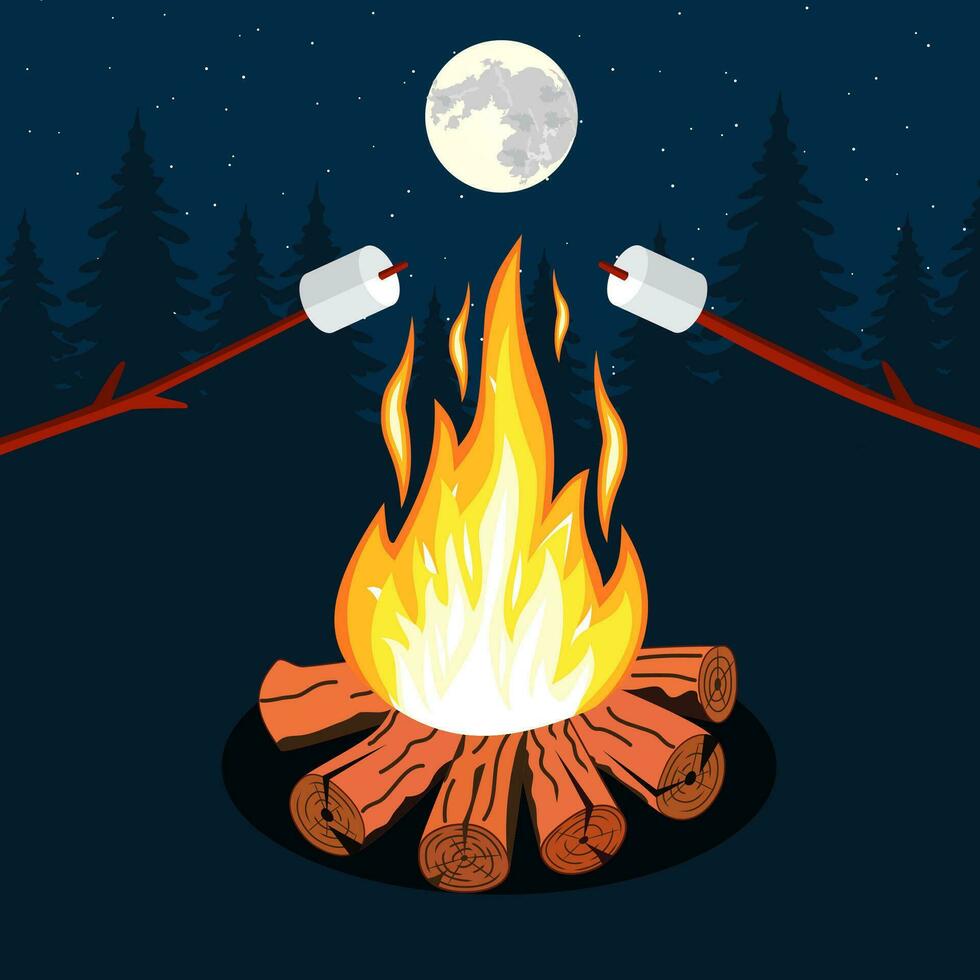 Bonfire with marshmallow vector