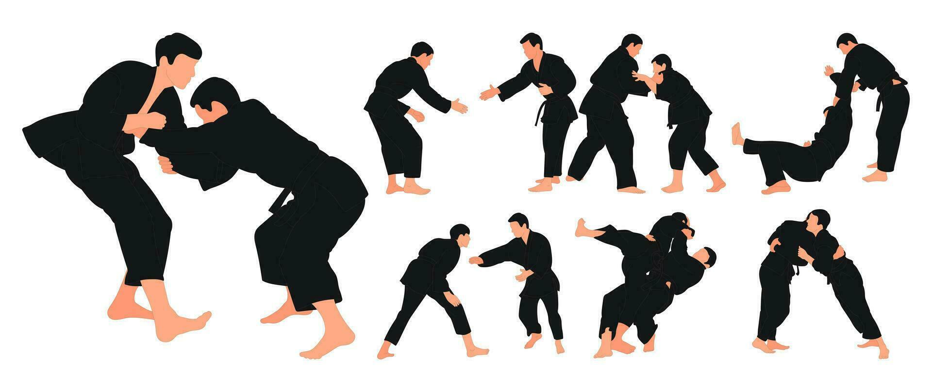 Line sketch judoist, judoka, athlete duel, fight, judo, sport figure, isolated vector