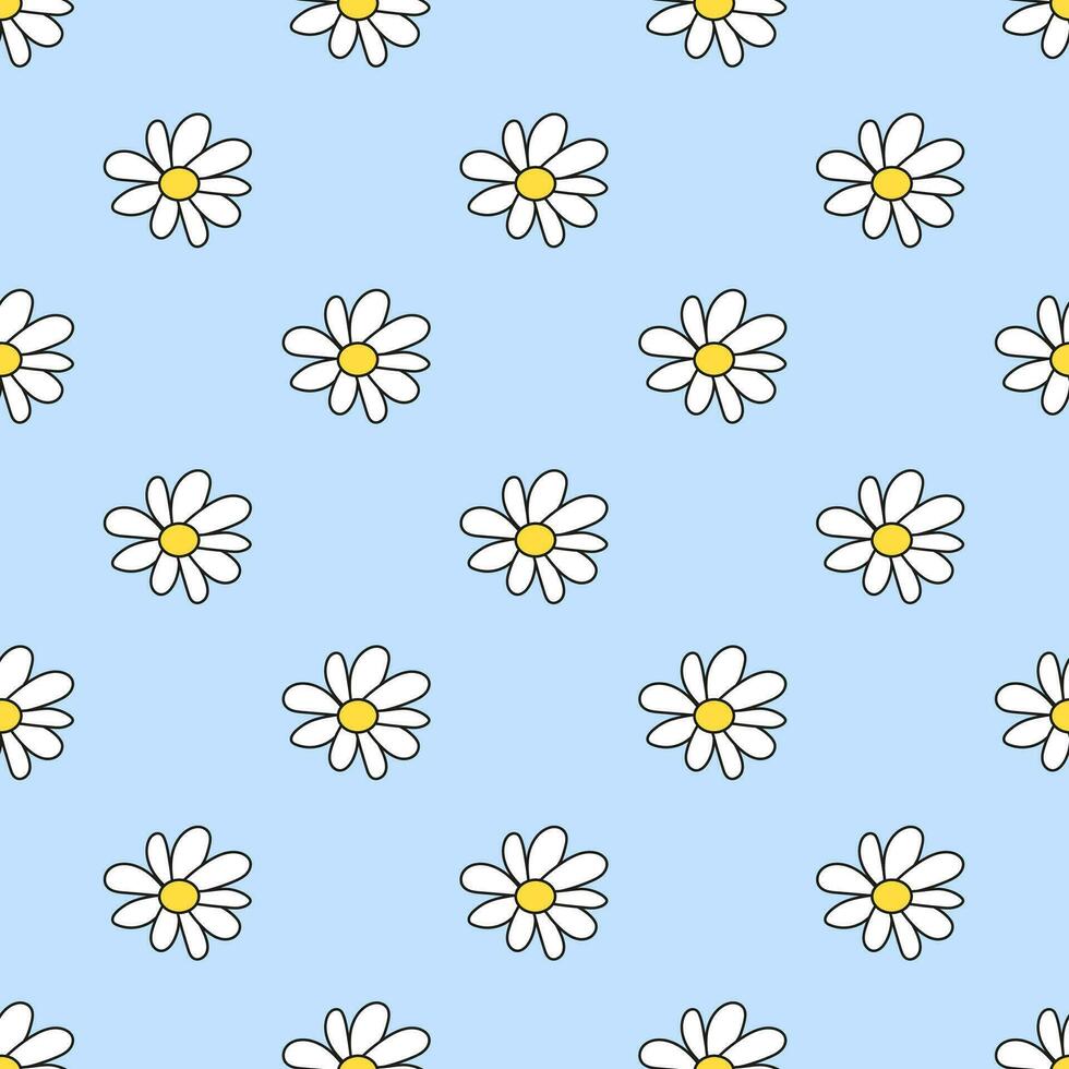 Seamless pattern with white flower. Daisy blossom. Chamomile. Spring and summer floral background. Design for wallpaper, wrapping paper, background, fabric. Vector flat illustration.