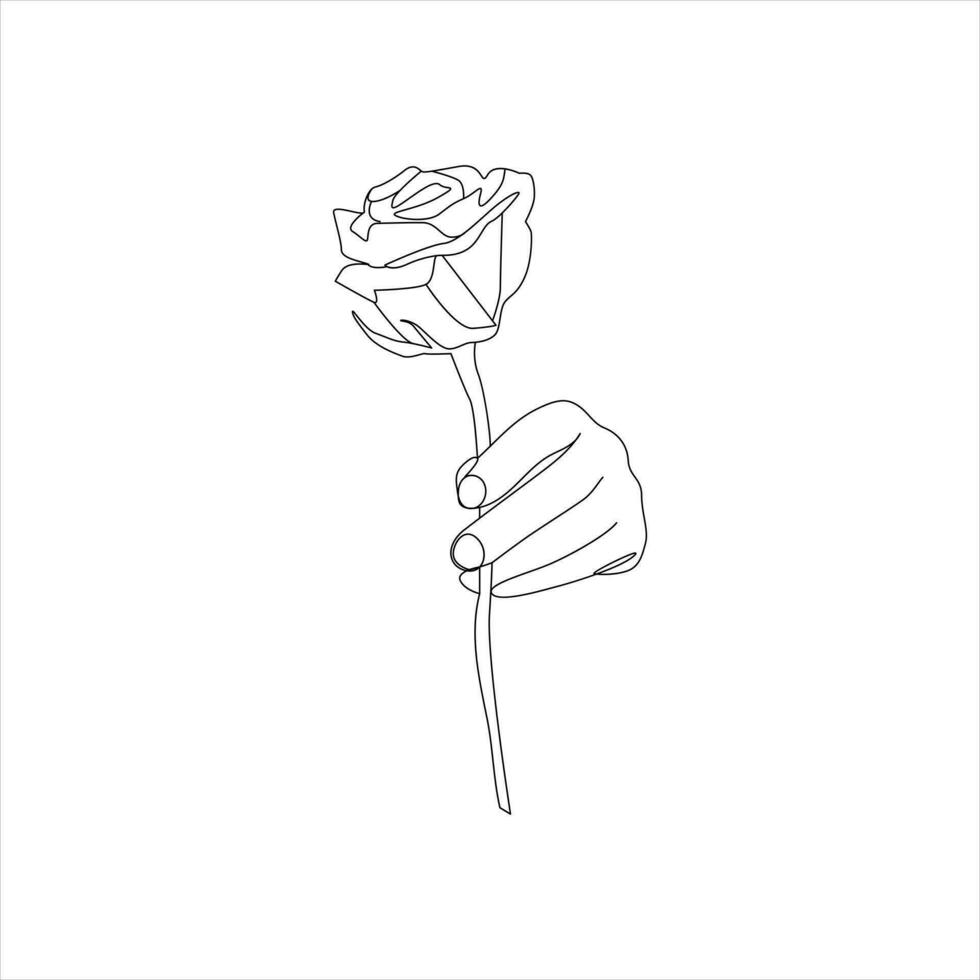 rose flower Continuous line drawing of a hand holding. Beautiful rose flower simple line art with active strok vector