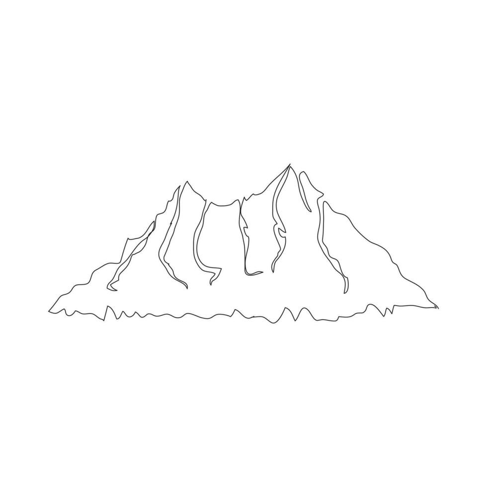 mountain range continuous One  line drawing. Simple line drawing of mountains and sun. Modern one line nature illustration vector