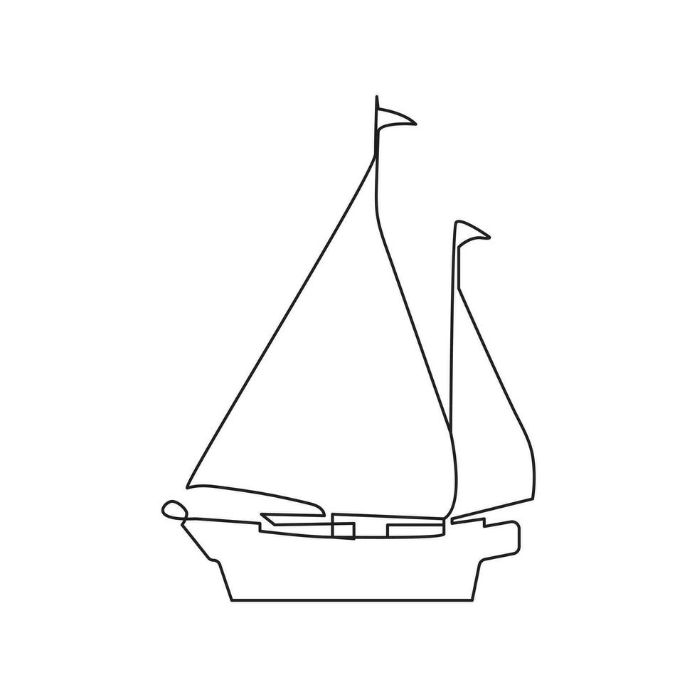 paper boat Continuous line drawing. sailboat in big waves of sea. Business icon. Vector illustration