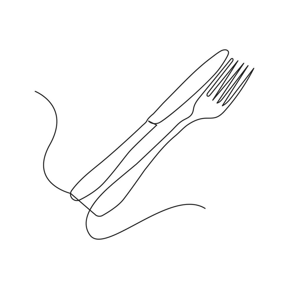 Forks, spoons, knife Continuous one line drawing. hand drawn. Vector illustration