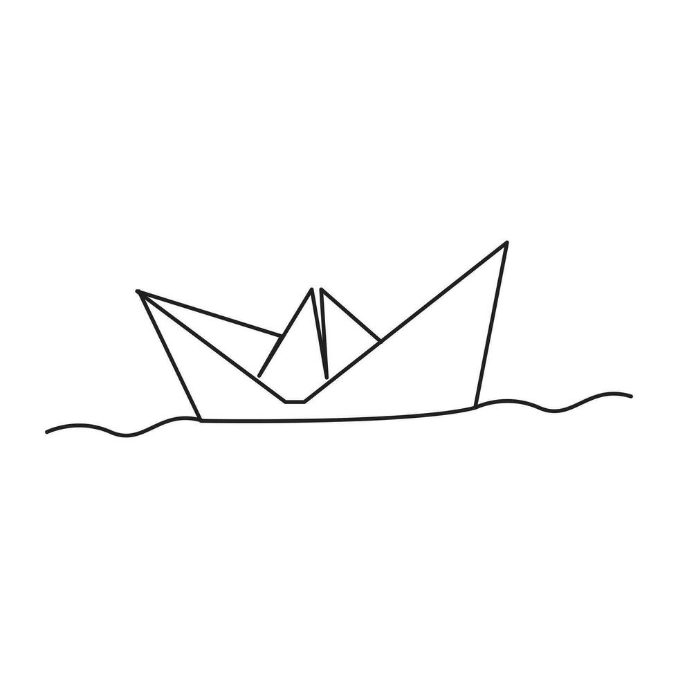 paper boat Continuous line drawing. sailboat in big waves of sea. Business icon. Vector illustration