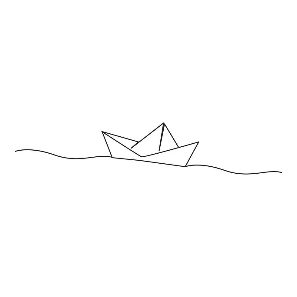papel barco continuo línea dibujo. velero en grande olas de mar. negocio icono. vector ilustración