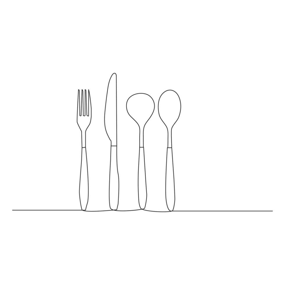 Forks, spoons, knife Continuous one line drawing. hand drawn. Vector illustration
