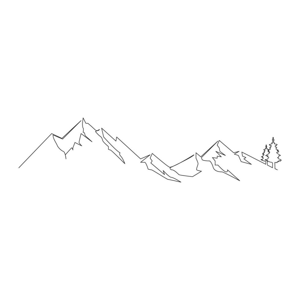 mountain range continuous One  line drawing. Simple line drawing of mountains and sun. Modern one line nature illustration vector