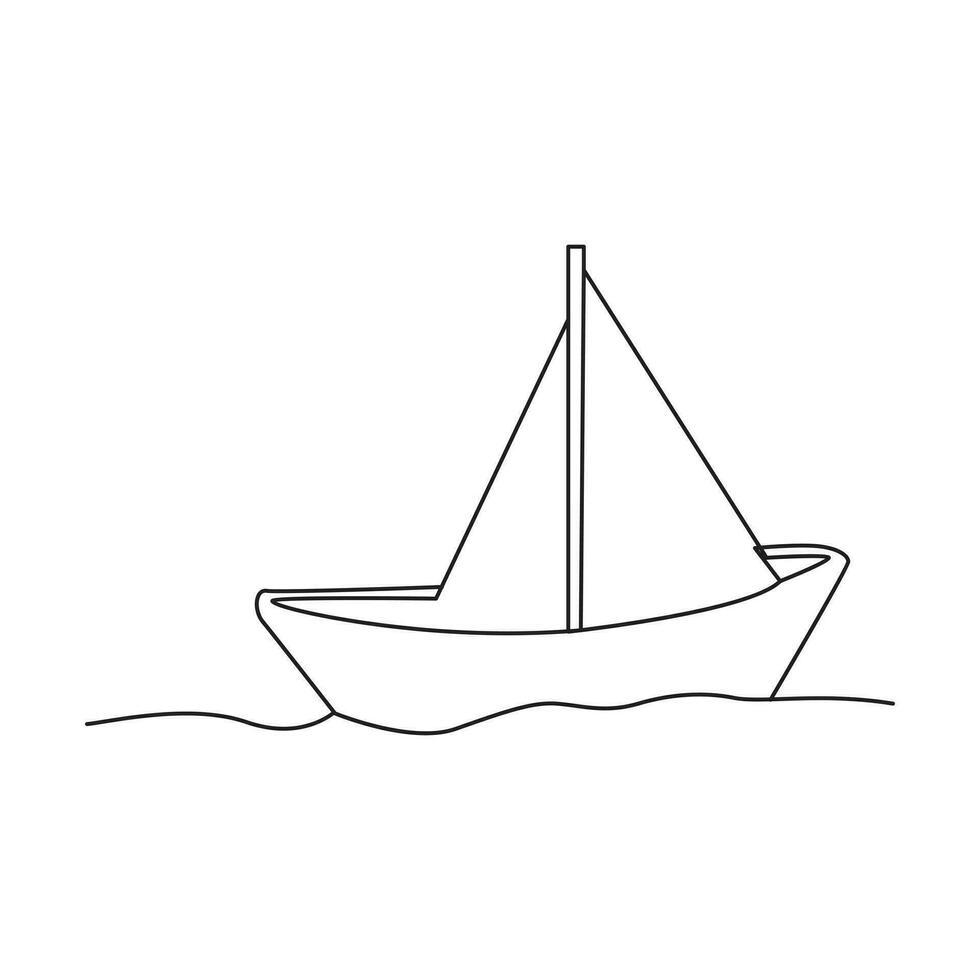 paper boat Continuous line drawing. sailboat in big waves of sea. Business icon. Vector illustration