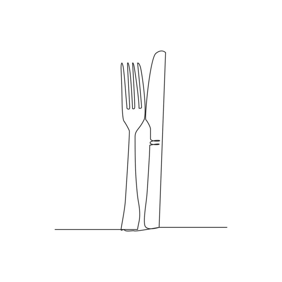 Forks, spoons, knife Continuous one line drawing. hand drawn. Vector illustration