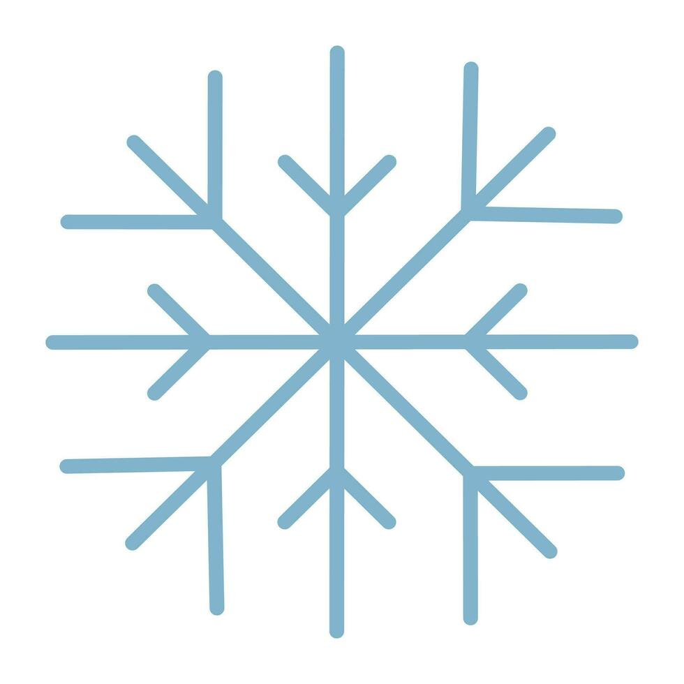 Snowflake in groovy blue color, vector sign of winter season, simple line icon