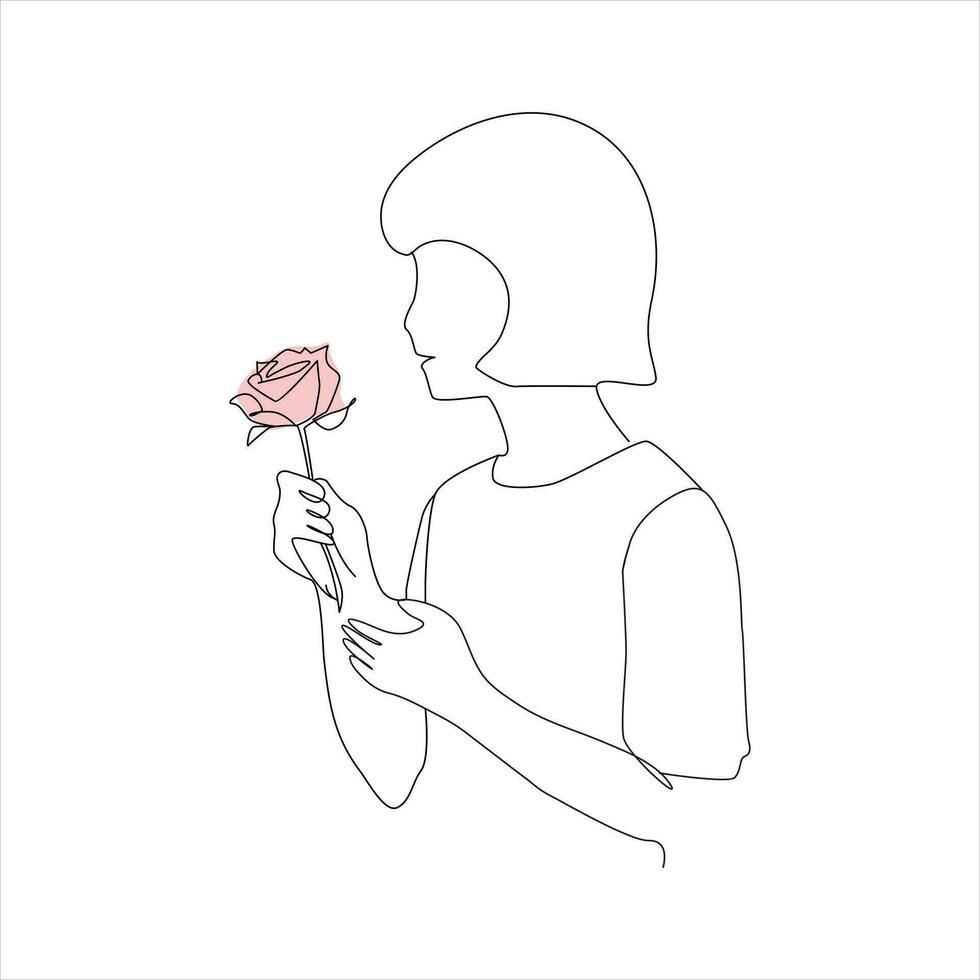 Rosa flor continuo línea dibujo de un mano tenencia. hermosa Rosa flor sencillo línea Arte con activo golpe vector