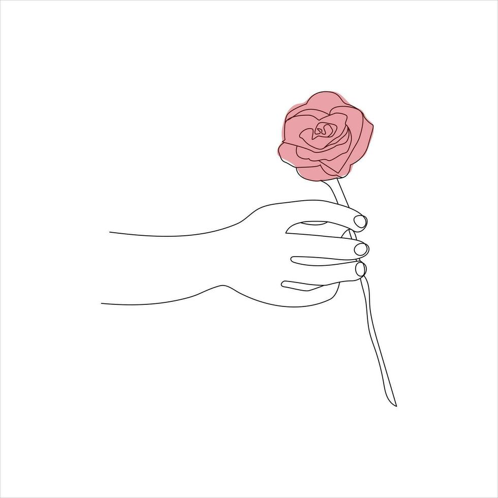 Rosa flor continuo línea dibujo de un mano tenencia. hermosa Rosa flor sencillo línea Arte con activo golpe vector