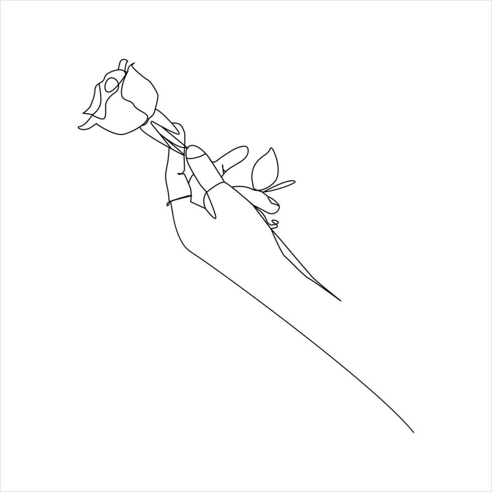 Rosa flor continuo línea dibujo de un mano tenencia. hermosa Rosa flor sencillo línea Arte con activo golpe vector