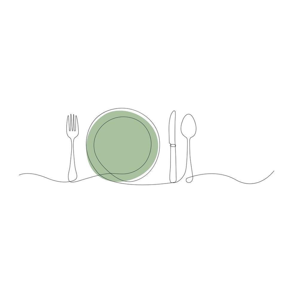 Forks, spoons, knife plates Continuous one line drawing. hand drawn. Vector illustration