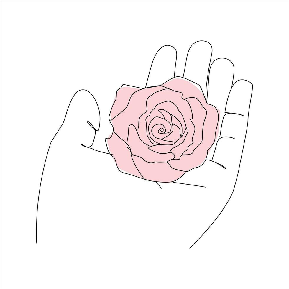 rose flower Continuous line drawing of a hand holding. Beautiful rose flower simple line art with active strok vector