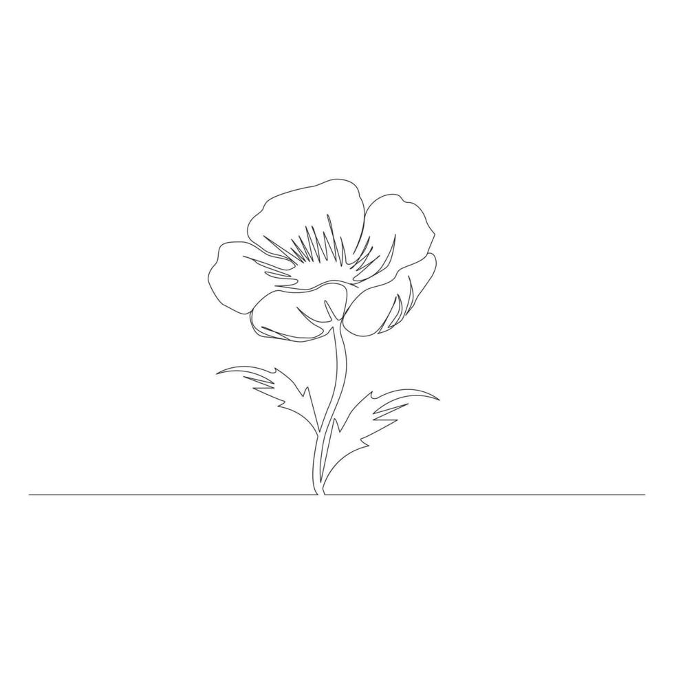 Poppy flowers continuous one line vector art illustration and single outline simple flower design