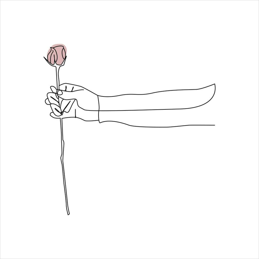 Rosa flor continuo línea dibujo de un mano tenencia. hermosa Rosa flor sencillo línea Arte con activo golpe vector