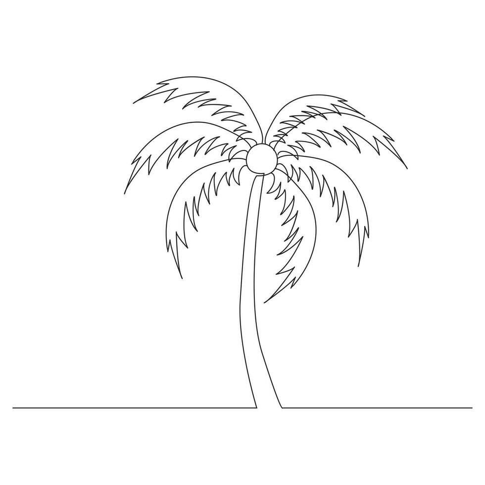 palm tree  Single continuous line art  drawing. Simple tree line art design vector