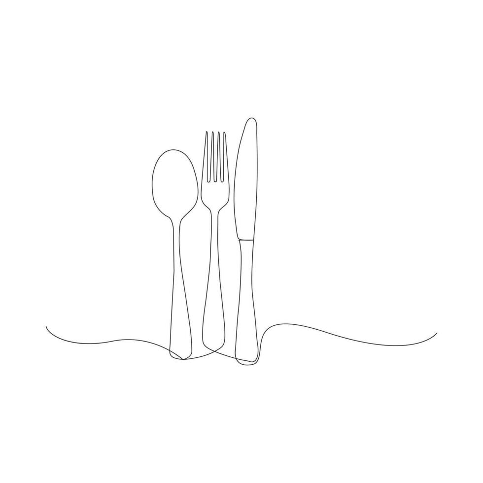 tenedores, cucharas, cuchillo continuo uno línea dibujo. mano dibujado. vector ilustración