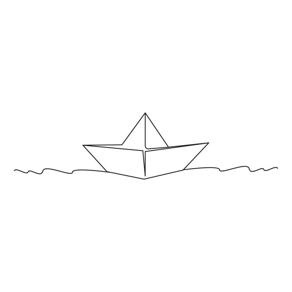 paper boat Continuous line drawing. sailboat in big waves of sea. Business icon. Vector illustration