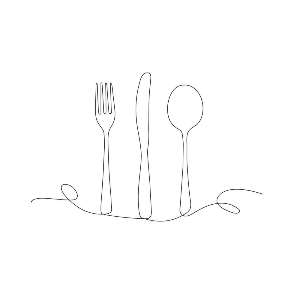 Forks, spoons, knife Continuous one line drawing. hand drawn. Vector illustration