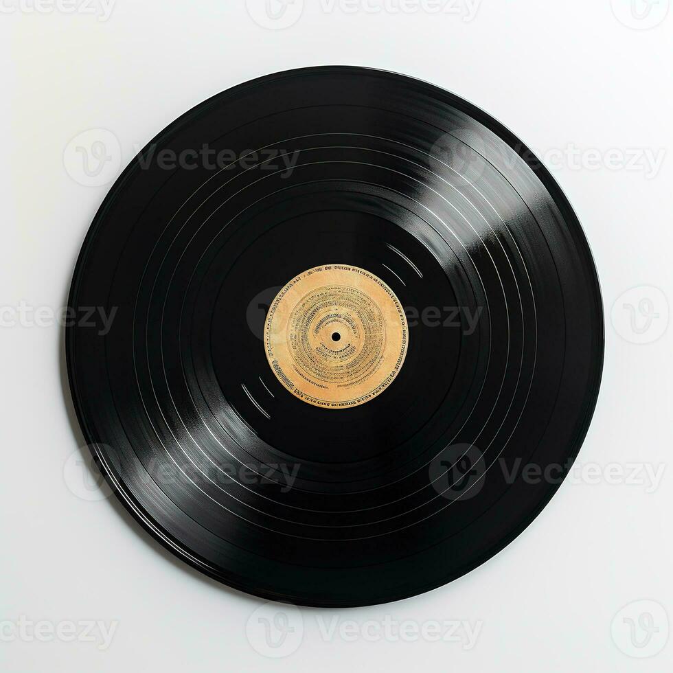 AI generated Vinyl Record on White Background. Recording, Music, Song photo