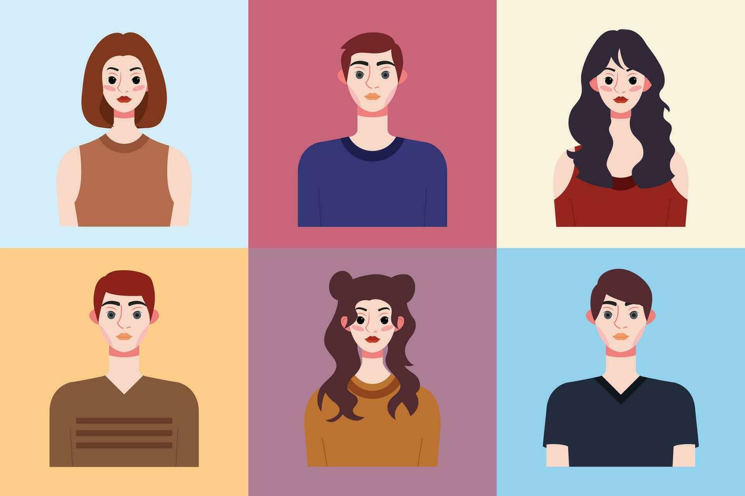 Set of avatars of young people in flat style. Vector illustration