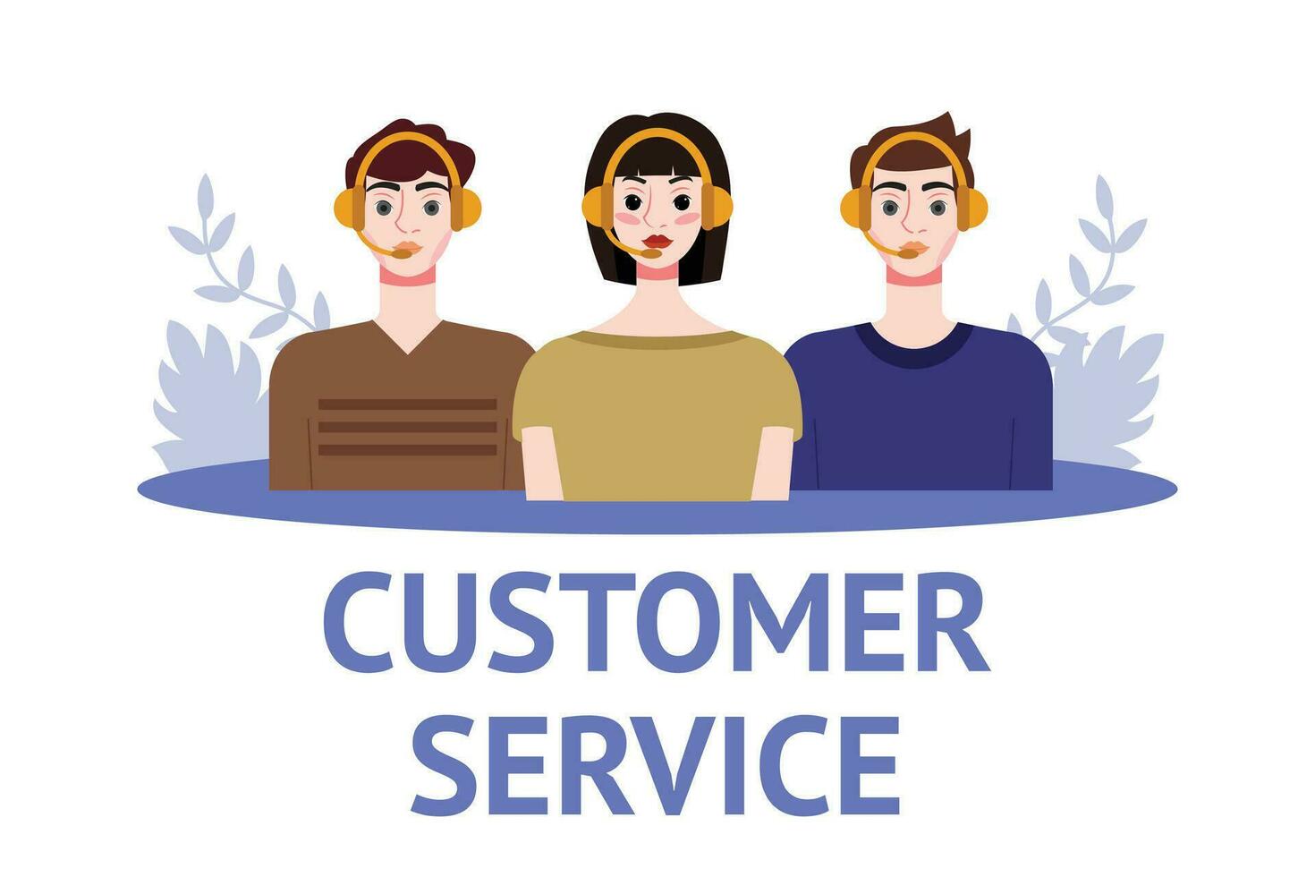 Customer service concept. People with headsets. Vector illustration in flat style