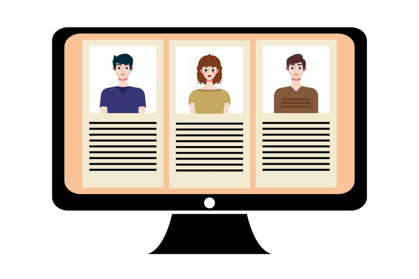 People in video conference on computer screen. Online meeting, video call concept. Vector illustration.