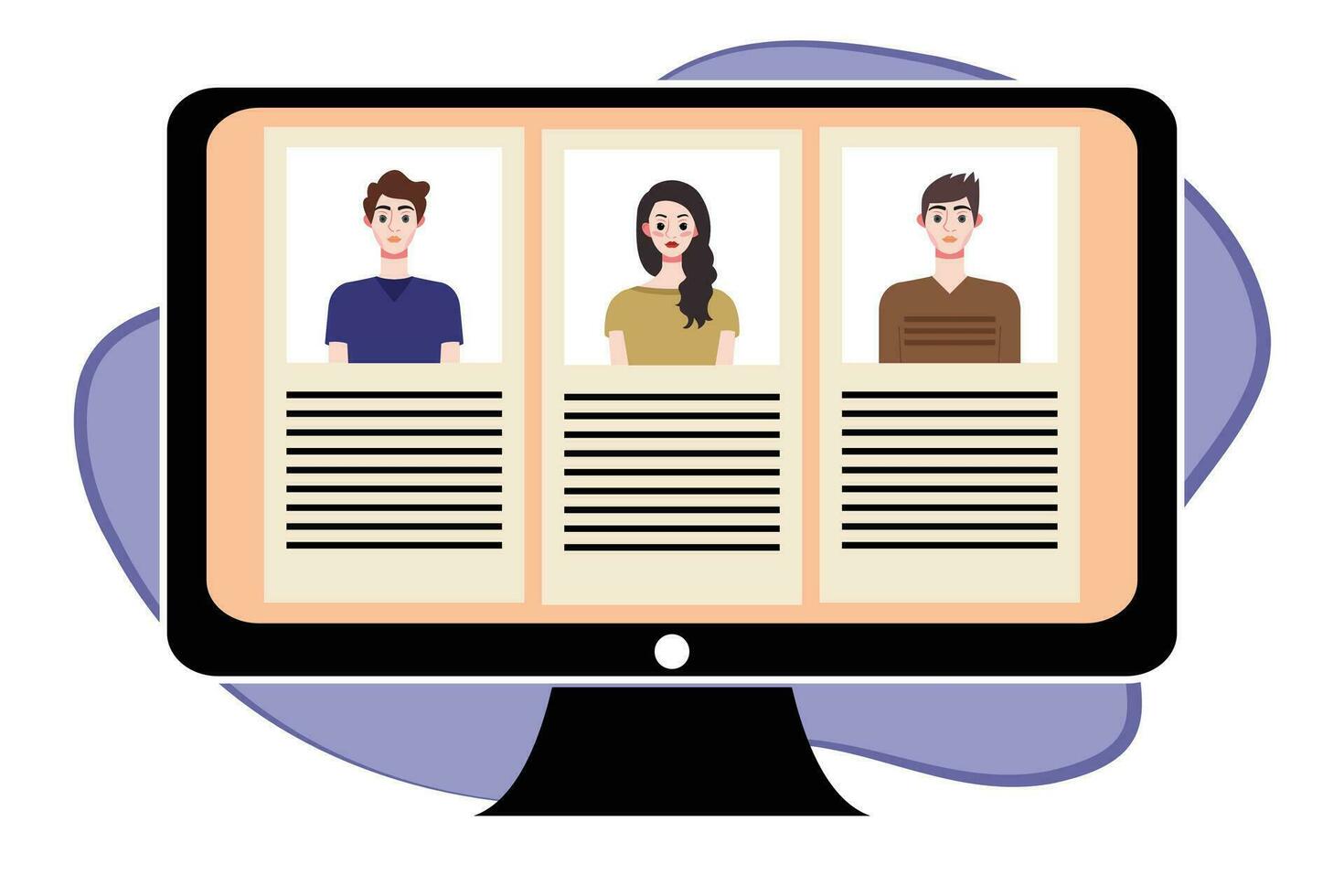 People in video conference on computer screen. Online meeting, video call concept. Vector illustration.