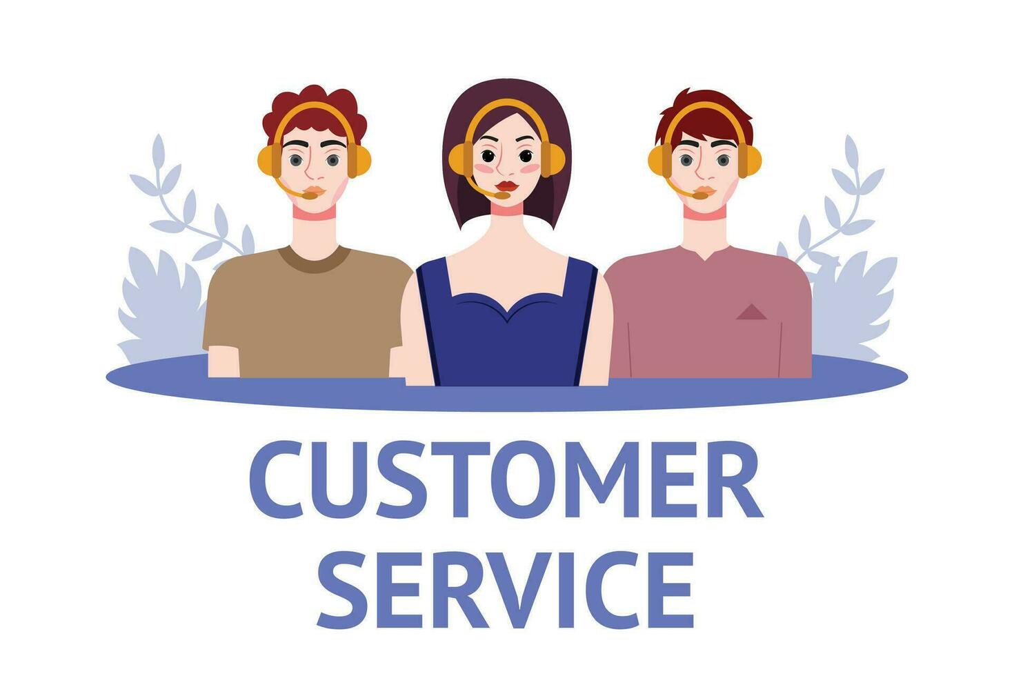 Customer service concept. People with headsets. Vector illustration in flat style