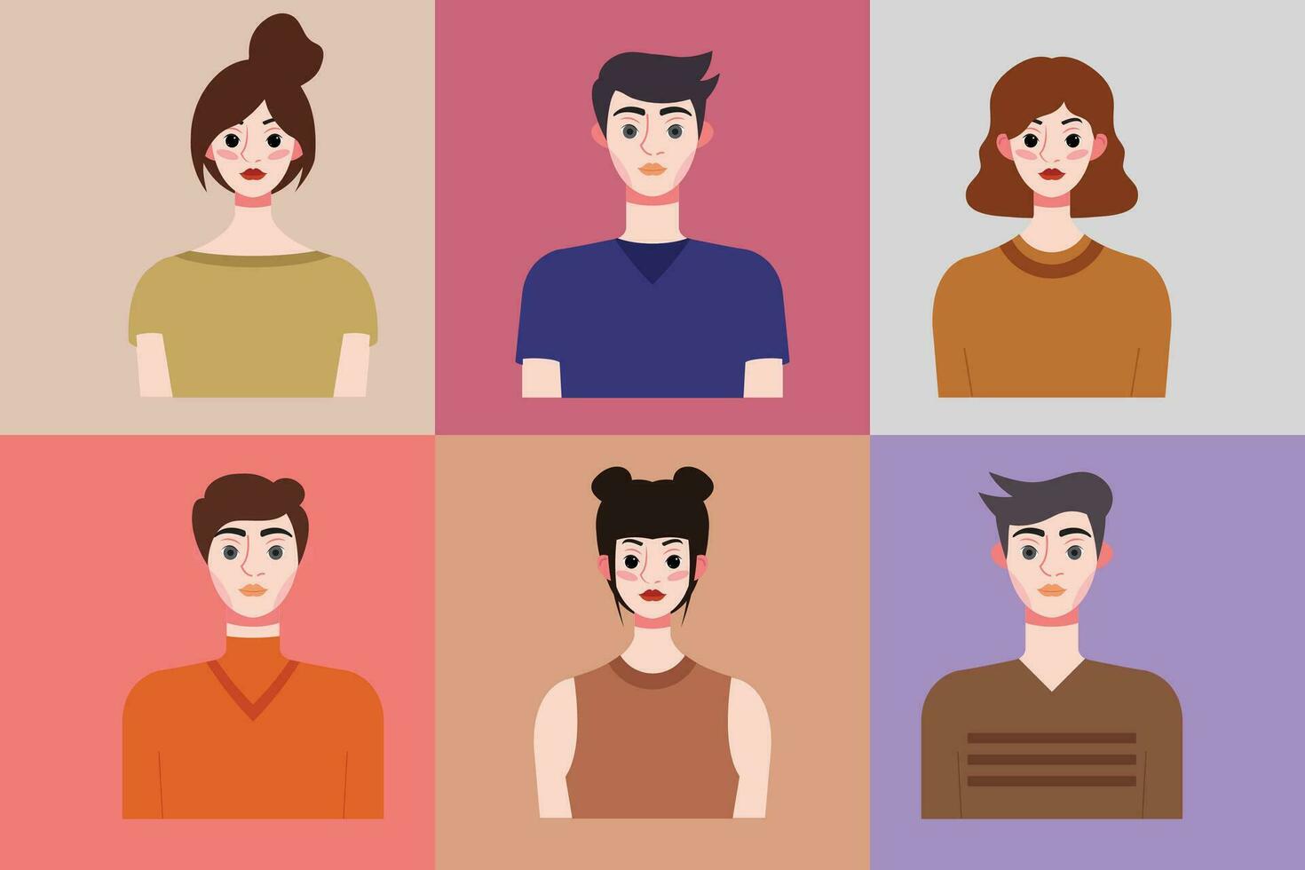 Set of avatars of young people in flat style. Vector illustration