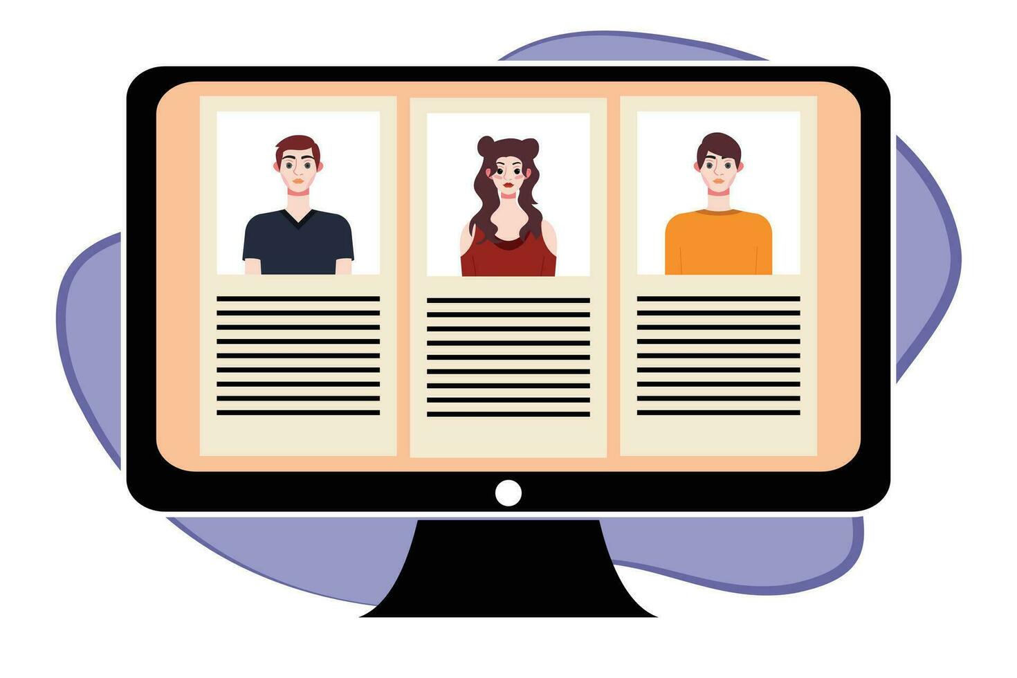 People in video conference on computer screen. Online meeting, video call concept. Vector illustration.