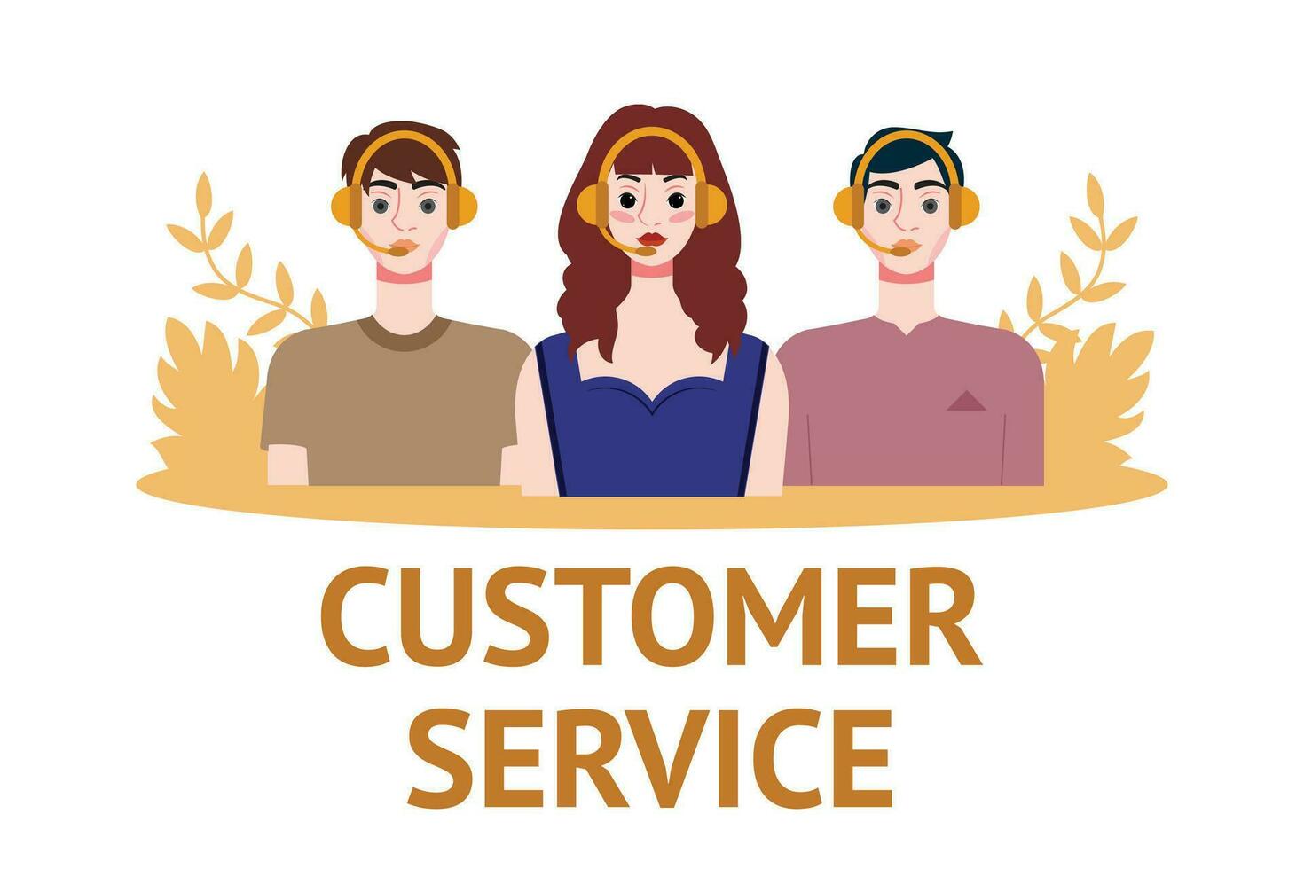 Customer service concept. People with headsets. Vector illustration in flat style