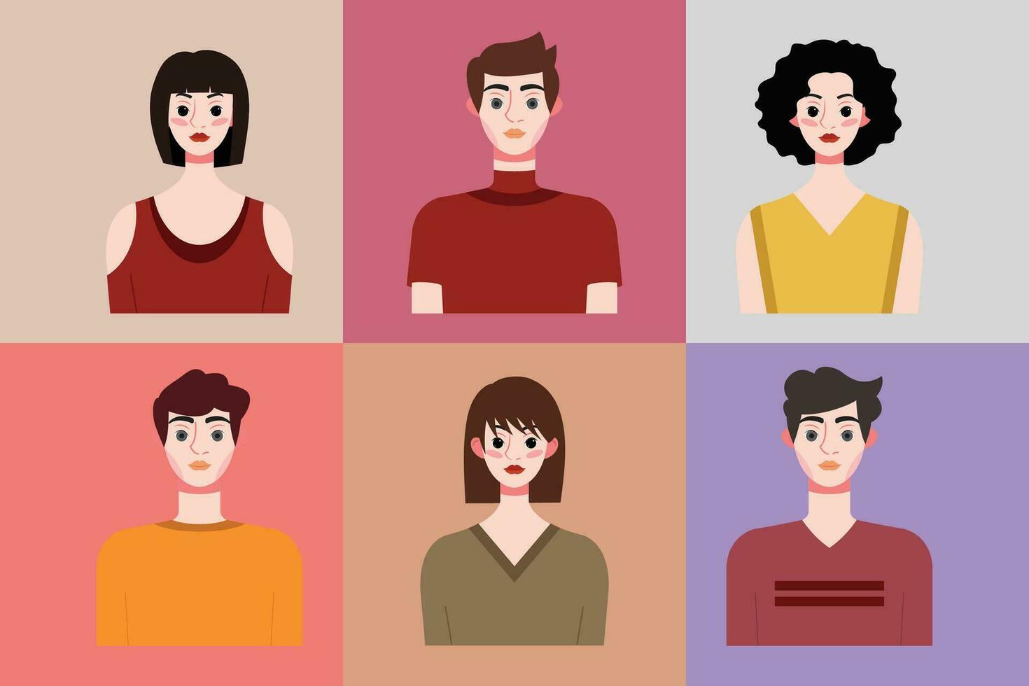 conjunto de avatares de joven personas en plano estilo. vector ilustración