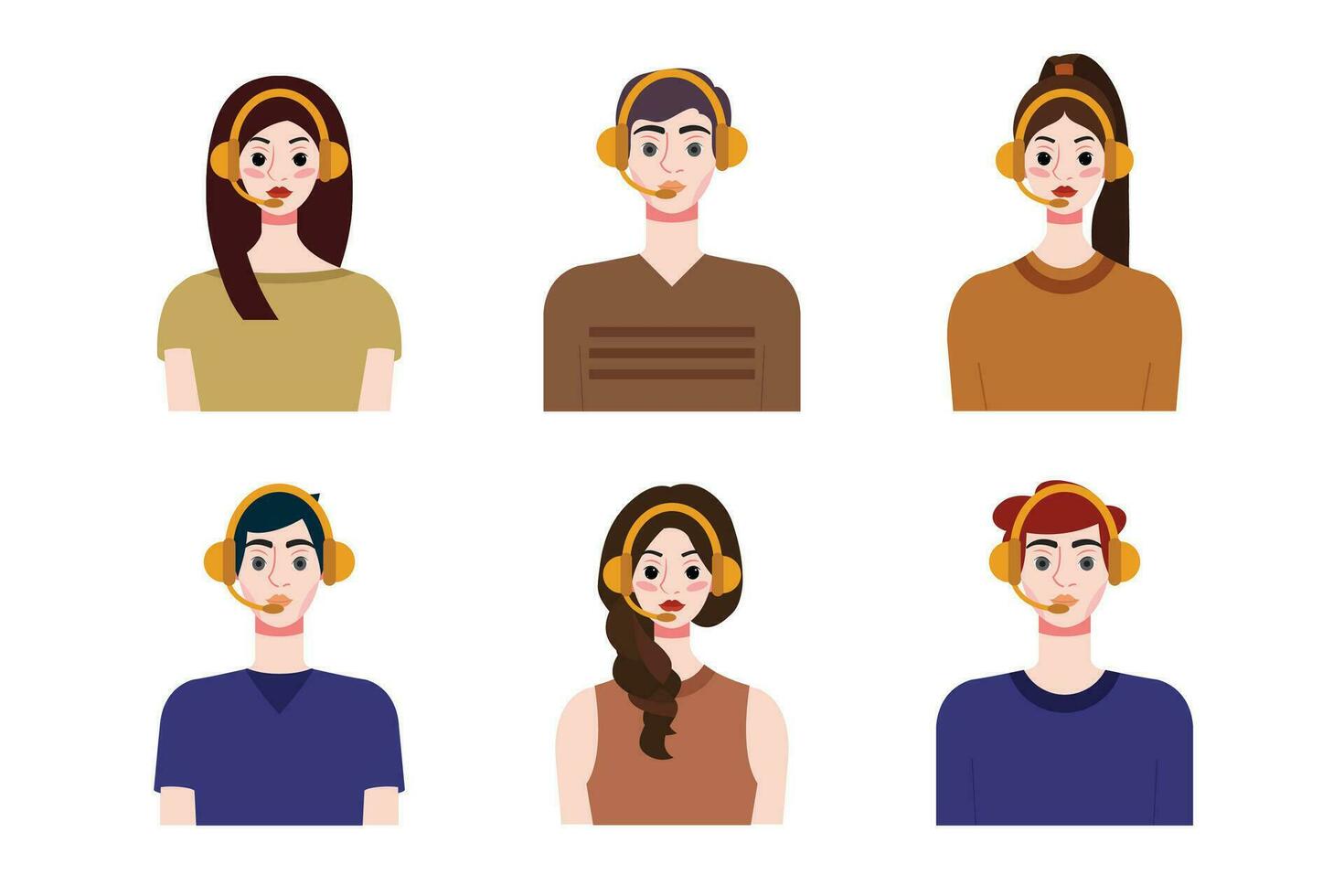 Set of young people with different hairstyles. Flat style vector illustration.