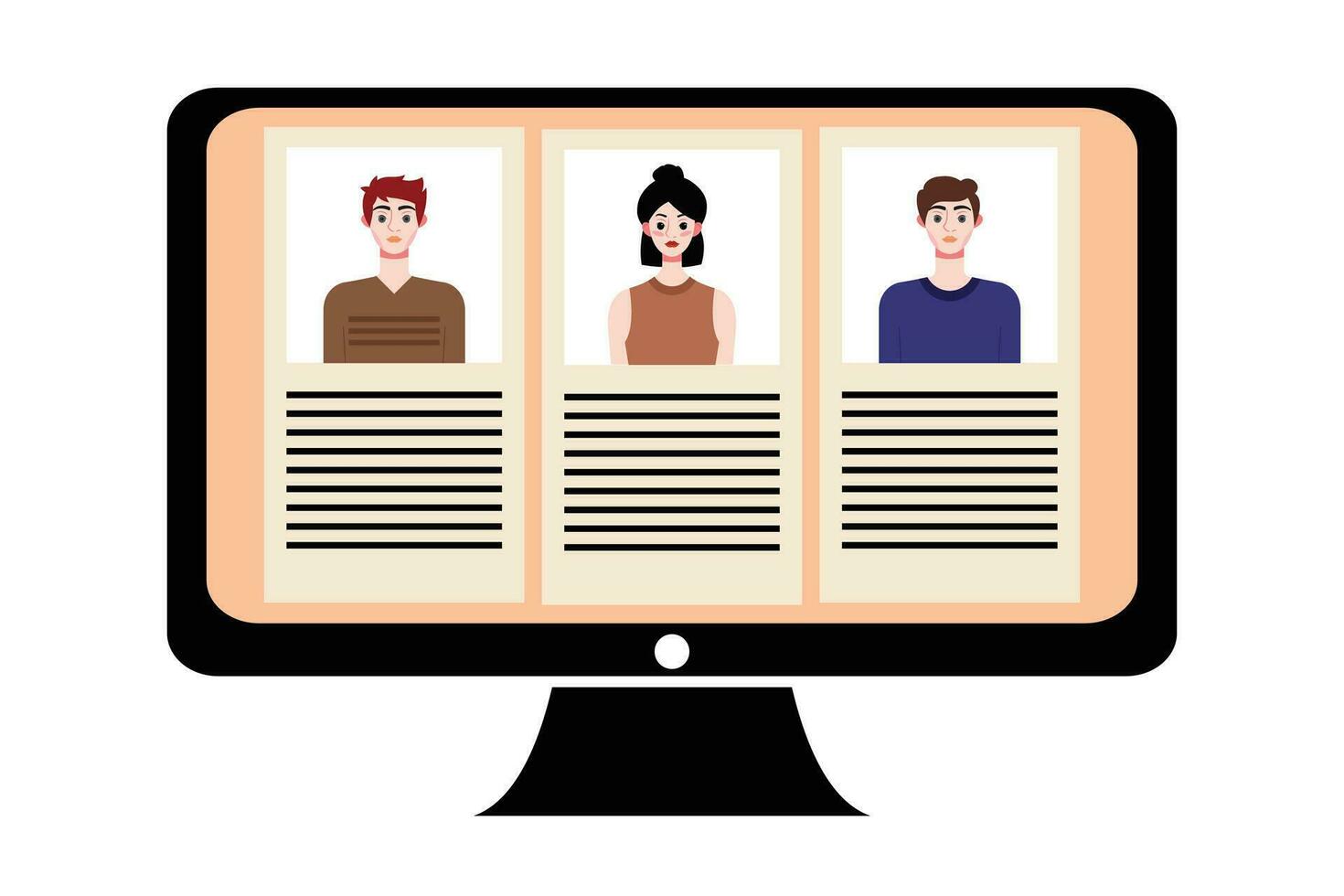 People in video conference on computer screen. Online meeting, video call concept. Vector illustration.