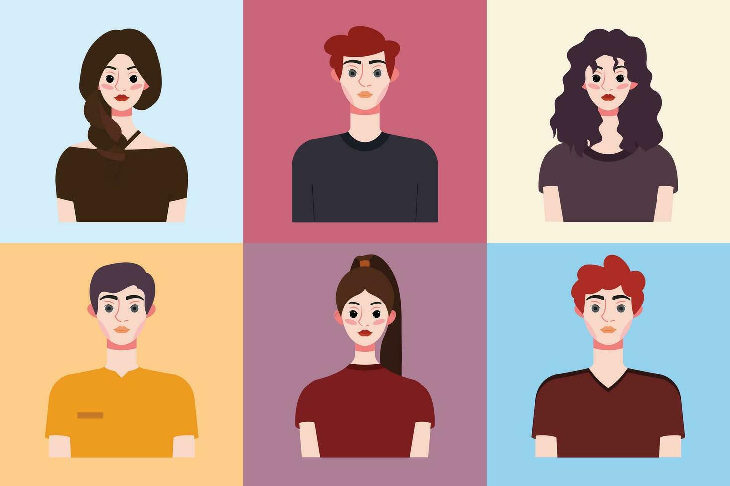 Set of avatars of young people in flat style. Vector illustration