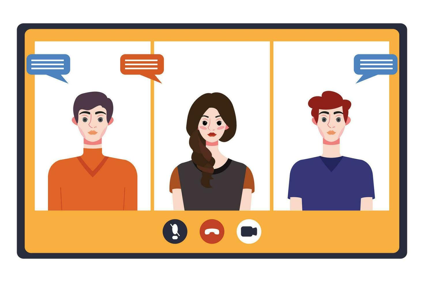 vídeo conferencia concepto. personas avatares en computadora pantalla. vector ilustración