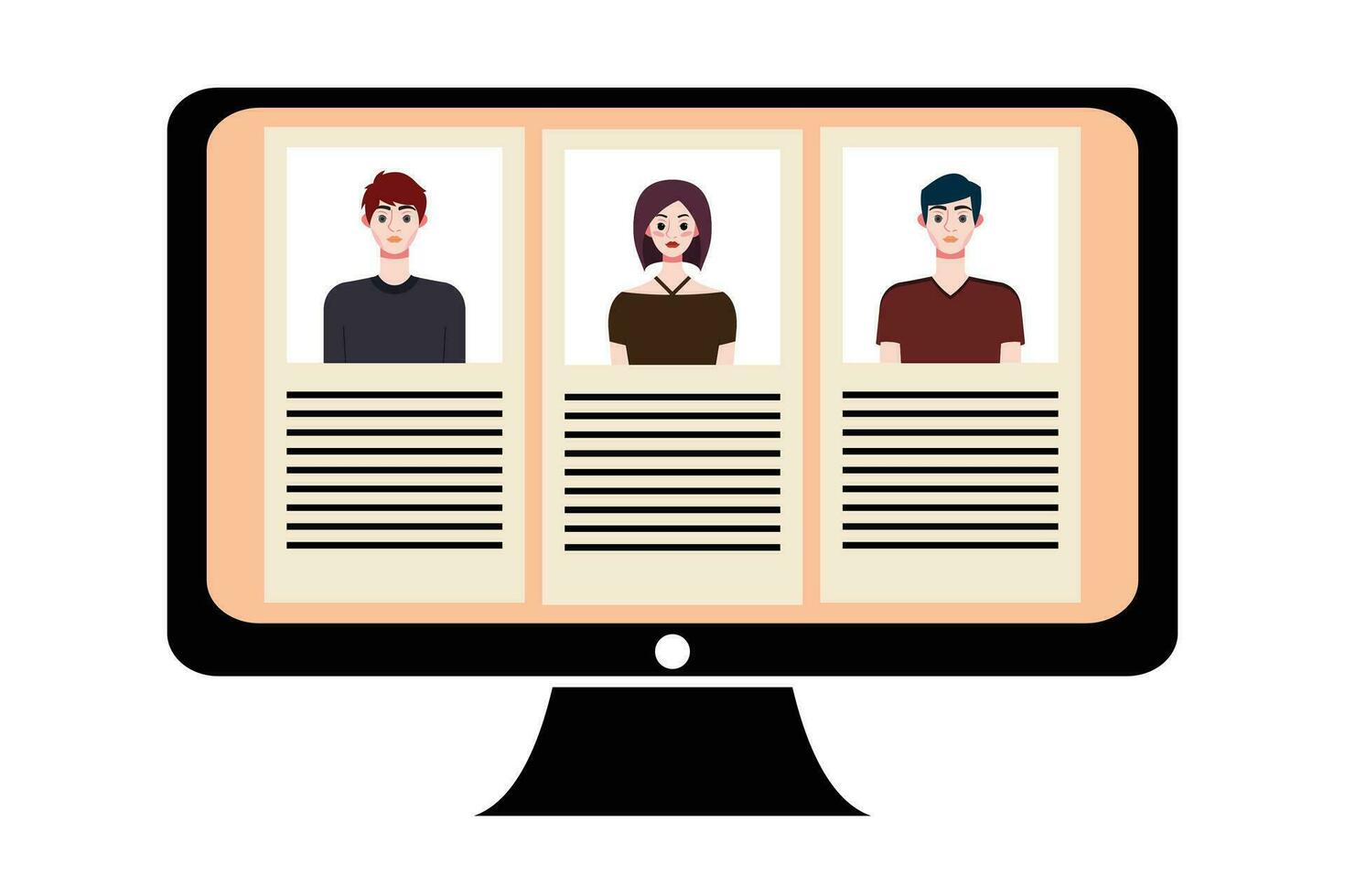 People in video conference on computer screen. Online meeting, video call concept. Vector illustration.