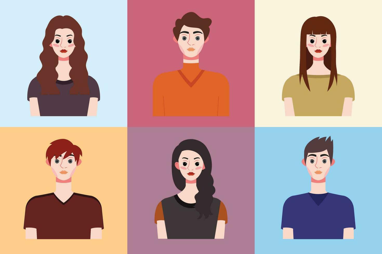 conjunto de avatares de joven personas en plano estilo. vector ilustración