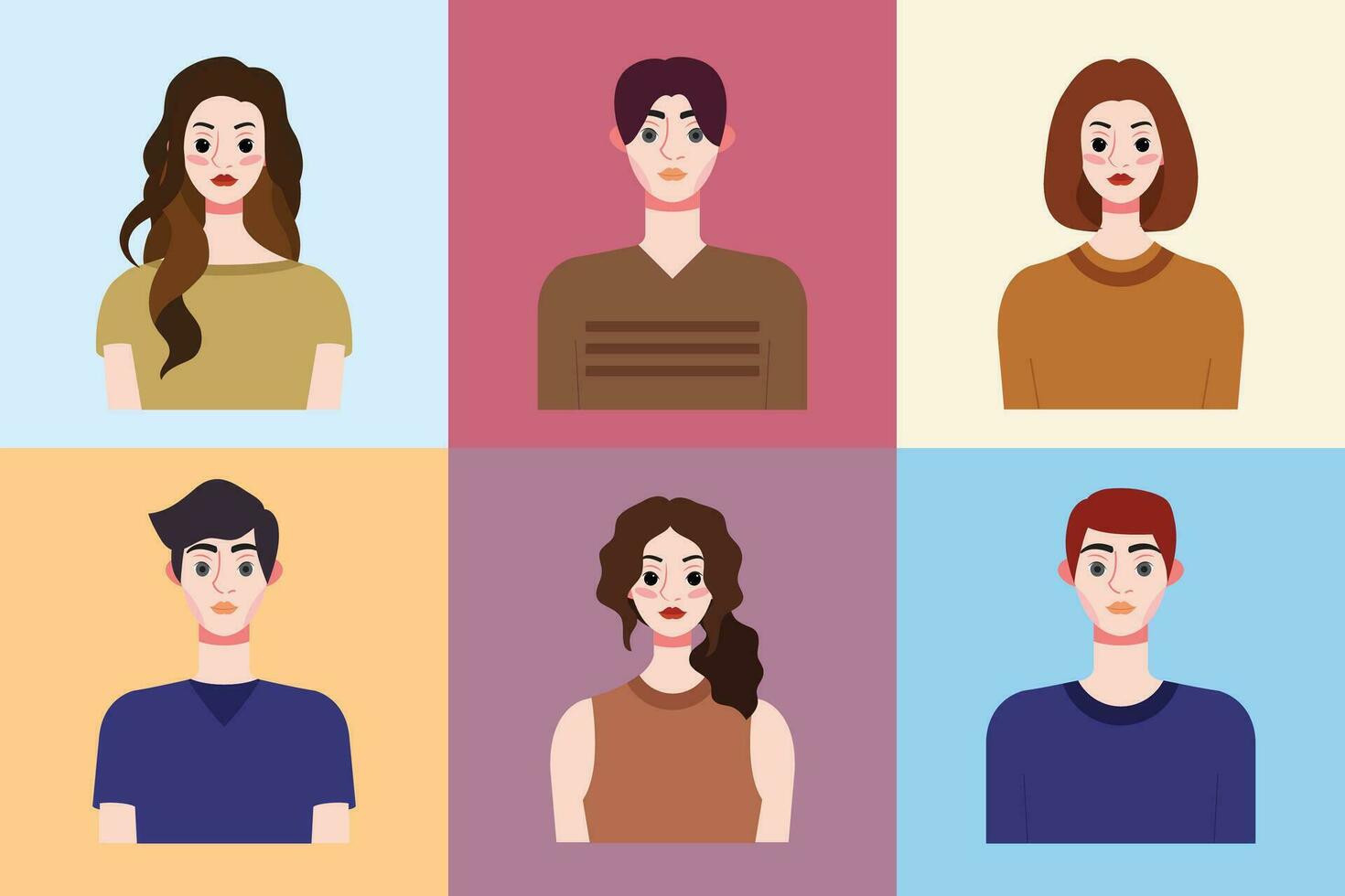 Set of avatars of young people in flat style. Vector illustration