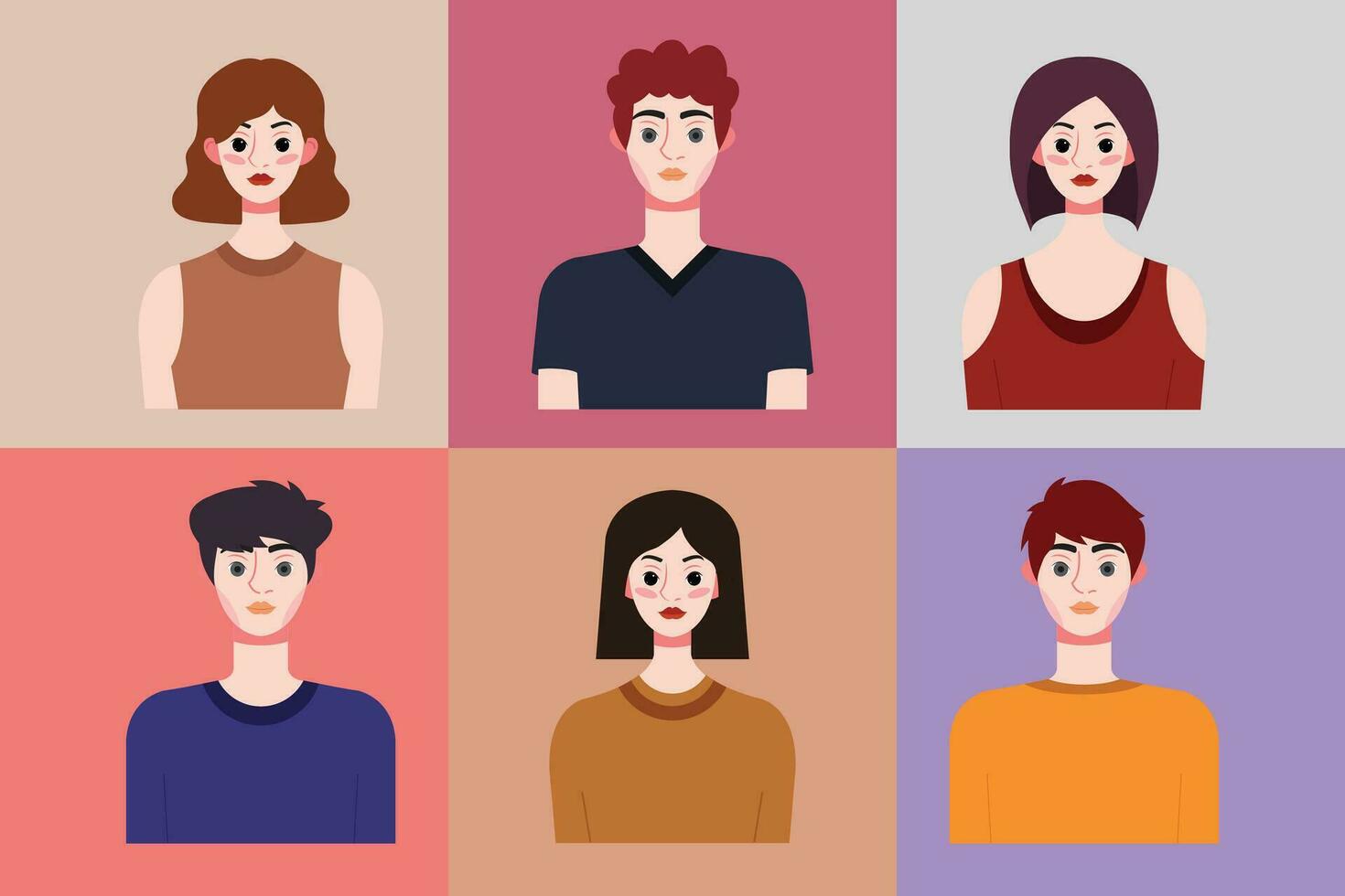 Set of avatars of young people in flat style. Vector illustration