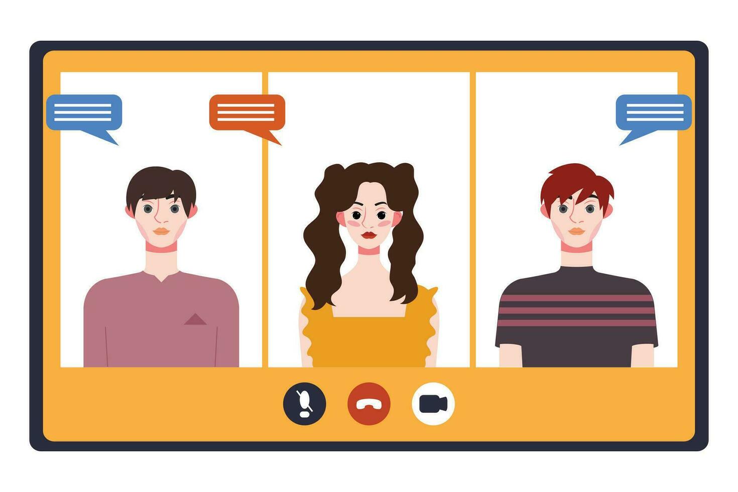 Video conference concept. People avatars on computer screen. Vector illustration