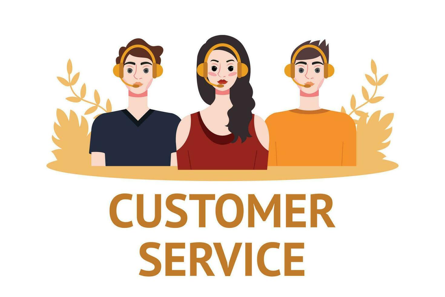 Customer service concept. People with headsets. Vector illustration in flat style